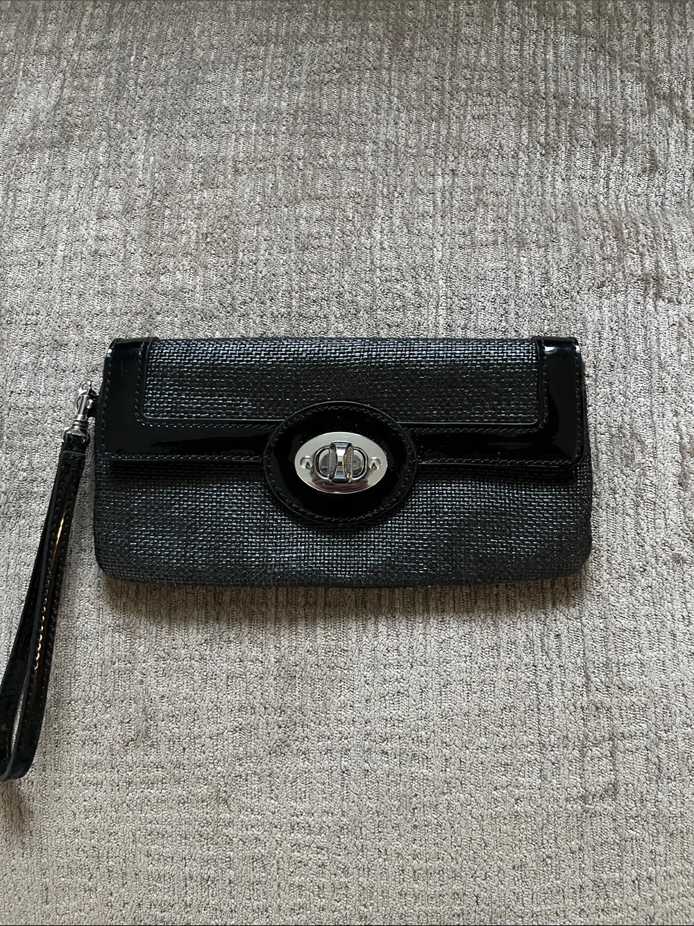 Ann Taylor Black Textured Wristlet Clutch with Silver Turn-Lock